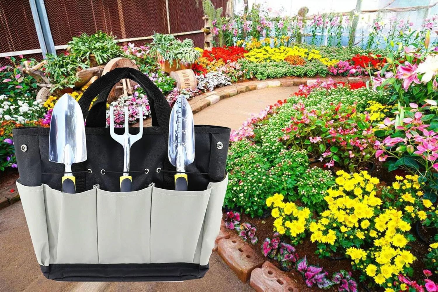 Army Green Multi-Pocket Oxford Cloth Large Capacity Gardening Portable Garden Tool kit Garden Buggy Bag, 34 X 17 X 30 Cm Gray
