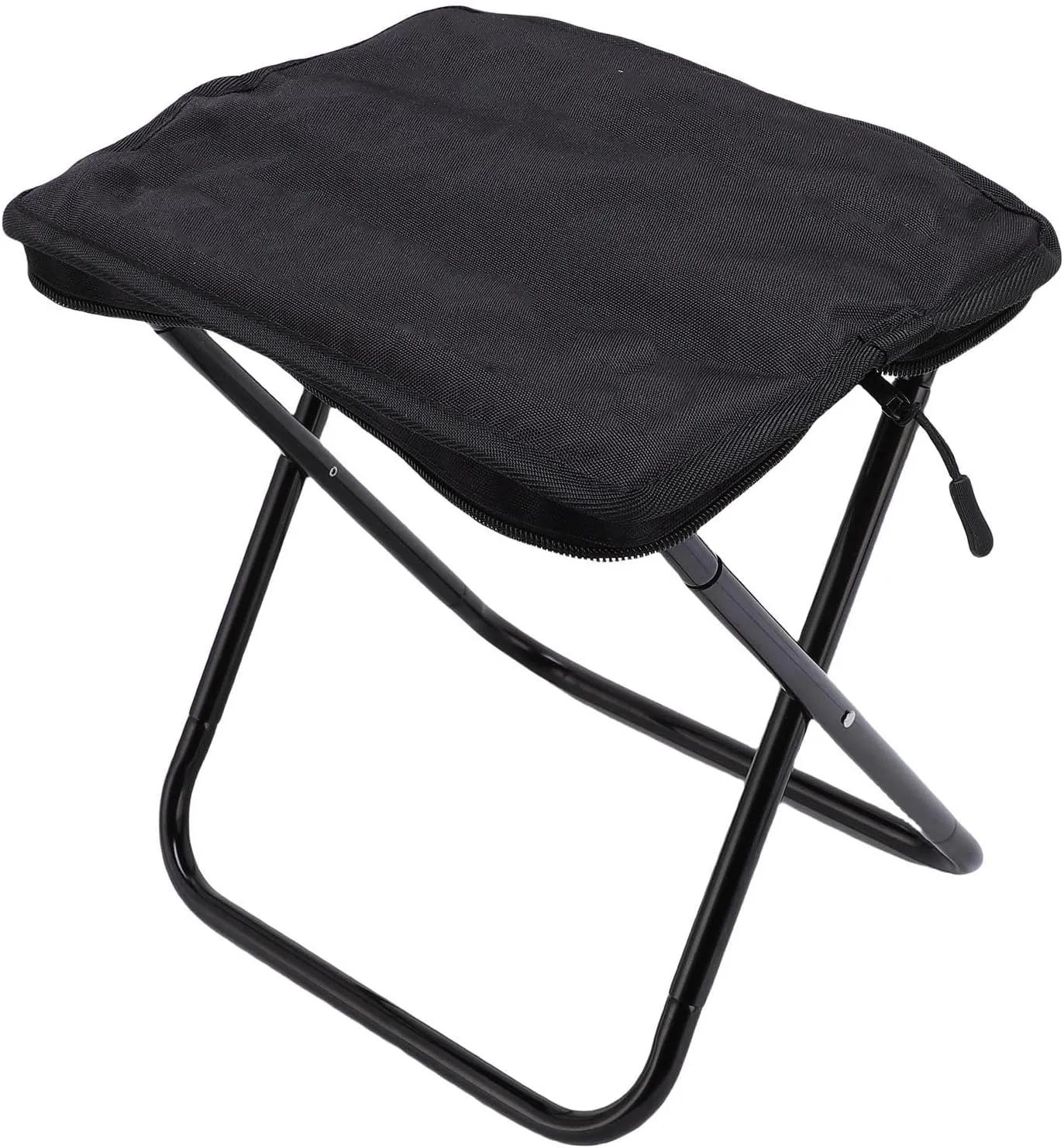 Asixxsix Camping Stool, Aluminum Alloy Frame Folding Stool, Strong Load Bearing Capacity, Integrated Storage Lightweight Portable Folding Chair for Travel Hiking BBQ Fishing Beach (Black)