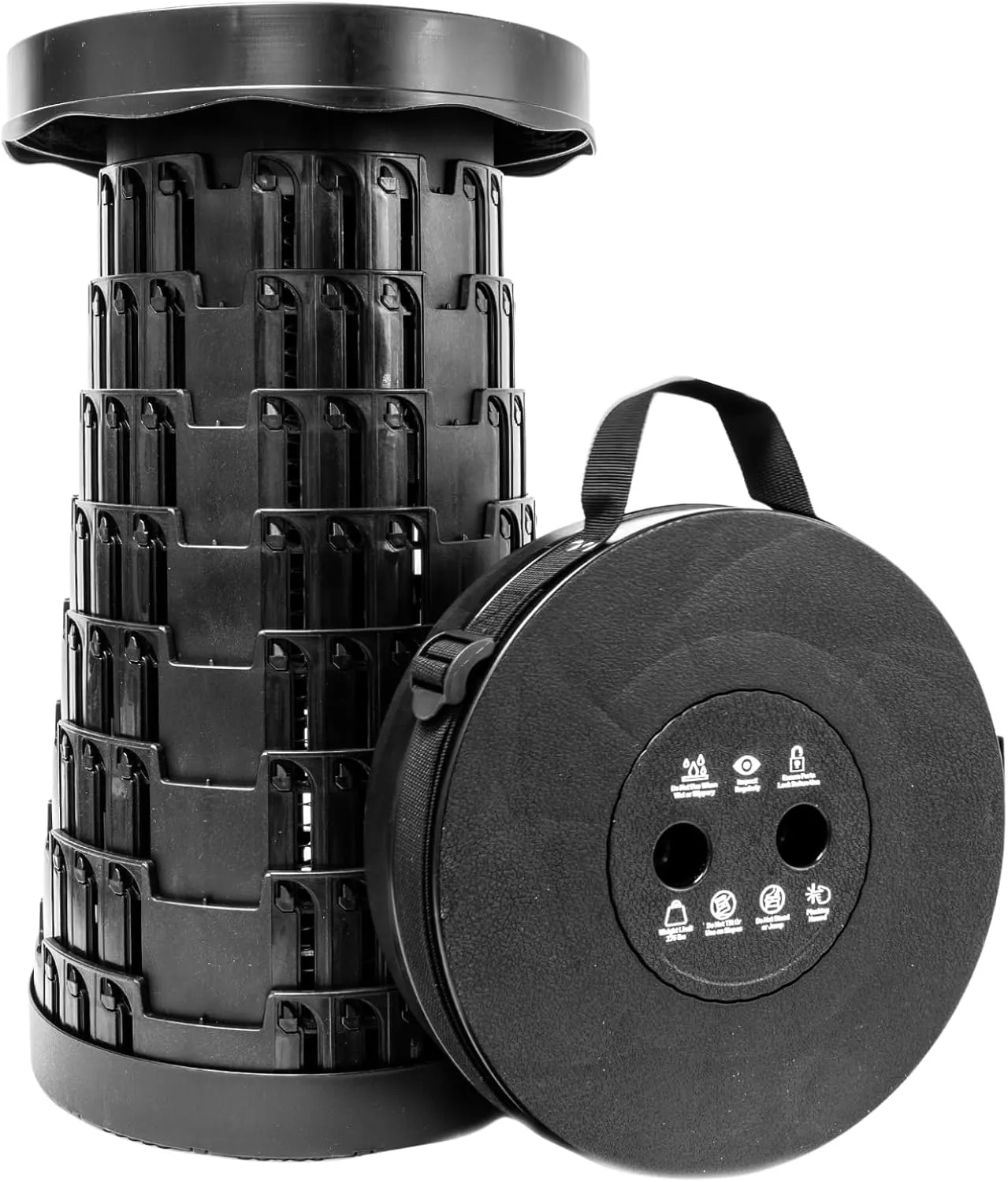 ASR Outdoor Portable Telescoping Collapsible Stool with Carry Handle Outdoor Camping Gear, Black (17.75 Inch Fully Extended)