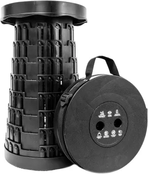 ASR Outdoor Portable Telescoping Collapsible Stool with Carry Handle Outdoor Camping Gear, Black (17.75 Inch Fully Extended)