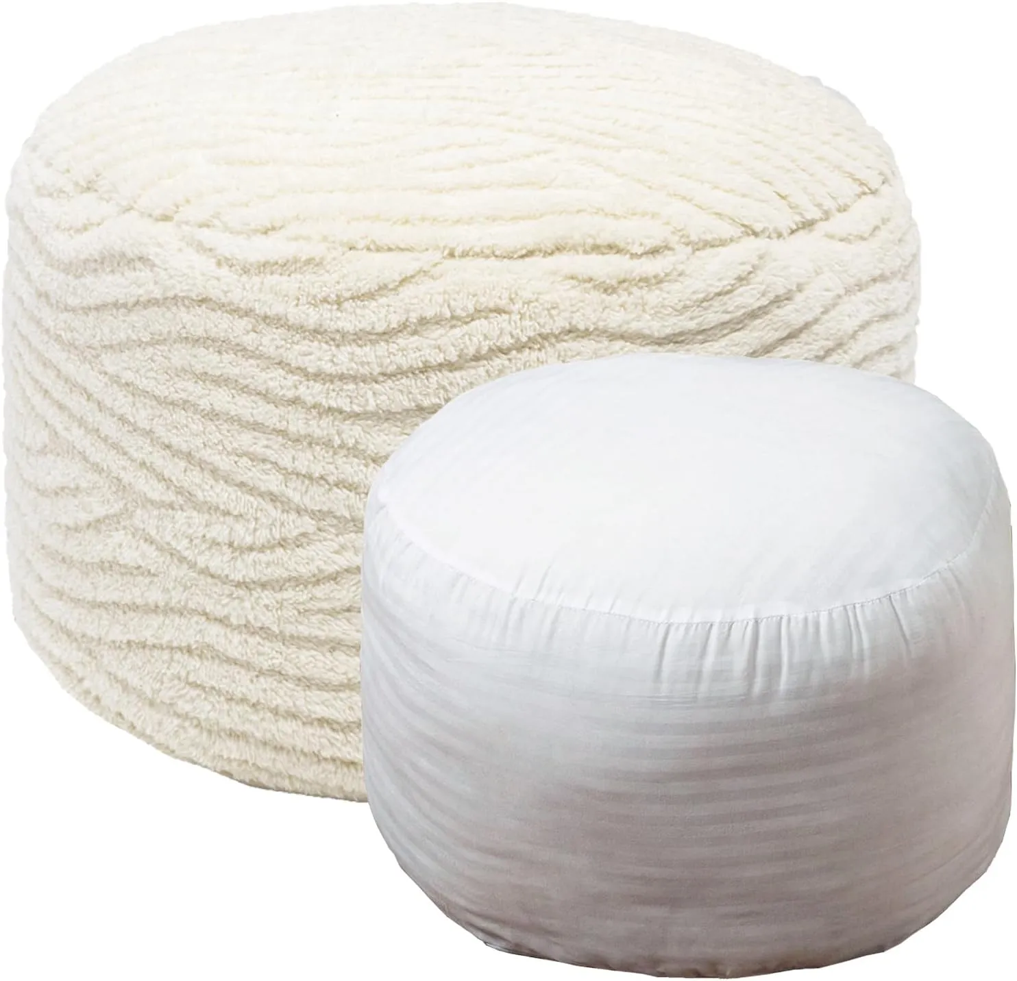 Asuprui Pouf Ottoman Stuffed Modern Foam Ottoman Foot Rest 20x20x12 Inches Floor Pouf Round Pouf Seat Floor Bean Bag Chair Foldable Floor Chair Storage for Living Room Bedroom Ivory Pouf with Filler
