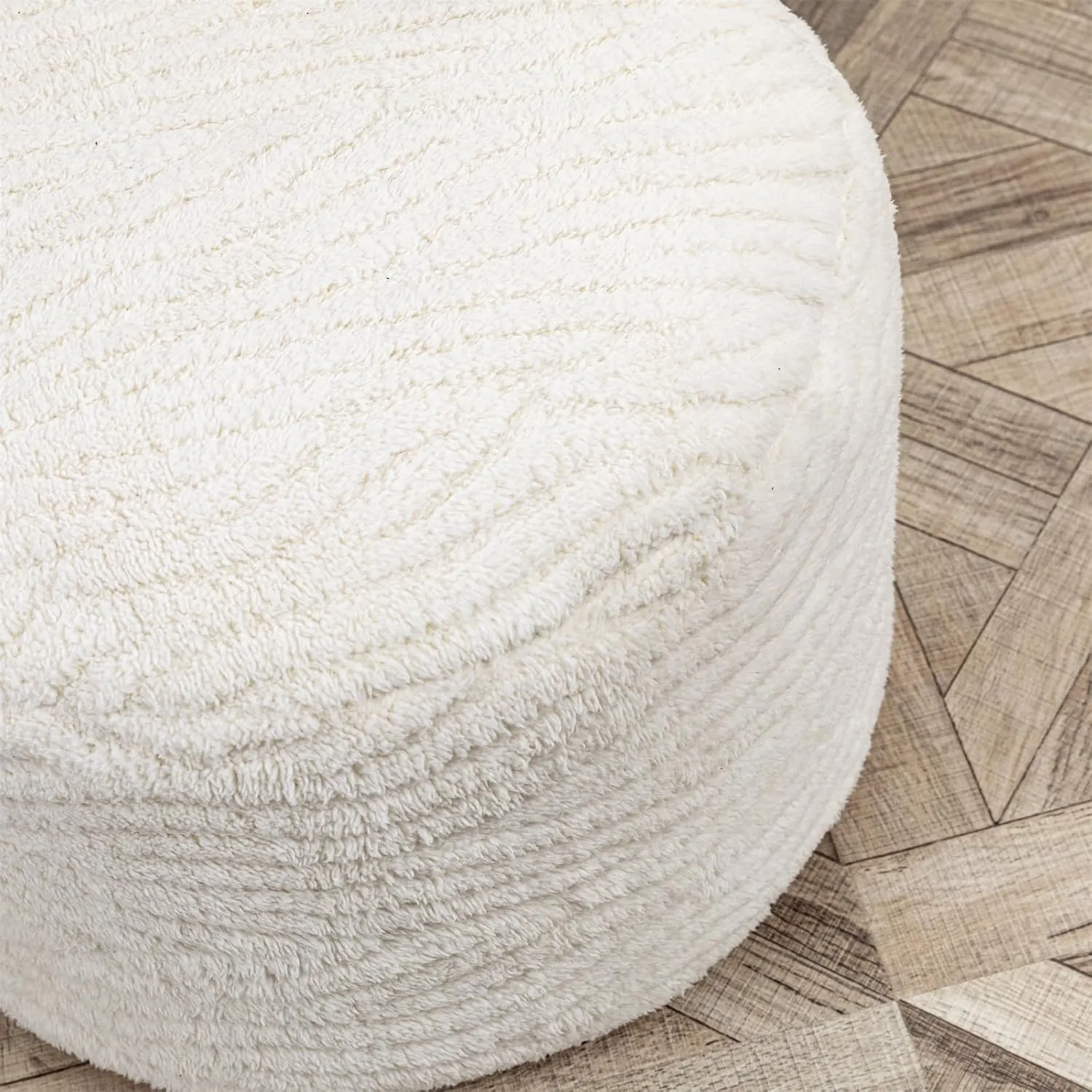 Asuprui Pouf Ottoman Stuffed Modern Foam Ottoman Foot Rest 20x20x12 Inches Floor Pouf Round Pouf Seat Floor Bean Bag Chair Foldable Floor Chair Storage for Living Room Bedroom Ivory Pouf with Filler