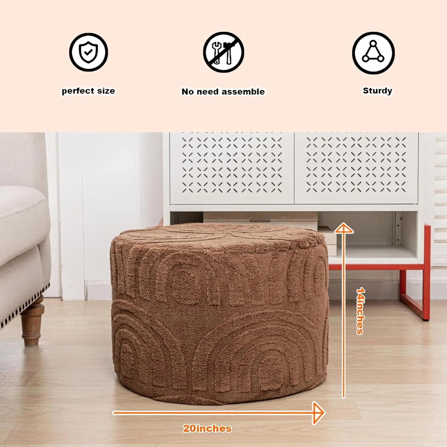 Asuprui Round Ottoman Pouf Ottoman Foot Stool Seat Faux Fur Bean Bag Foot Rest Floor Chair Leg Rest for Living Room, Bedroom or Wedding Gifts 20x20x14 Inches (Coffee)