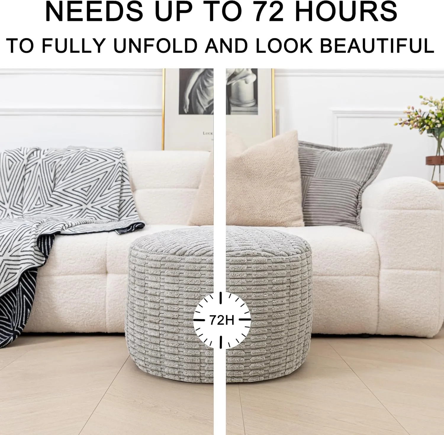 Asuprui Round Ottoman Pouf Ottoman Foot Stool Seat Faux Fur Bean Bag Foot Rest Floor Chair Leg Rest for Living Room, Bedroom or Wedding Gifts 20x20x14 Inches (Light Gray)