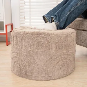Asuprui Round Ottoman Pouf Ottoman Foot Stool Seat Faux Fur Bean Bag Foot Rest Floor Chair Leg Rest for Living Room, Bedroom or Wedding Gifts 20x20x14 Inches (Natural Linen)