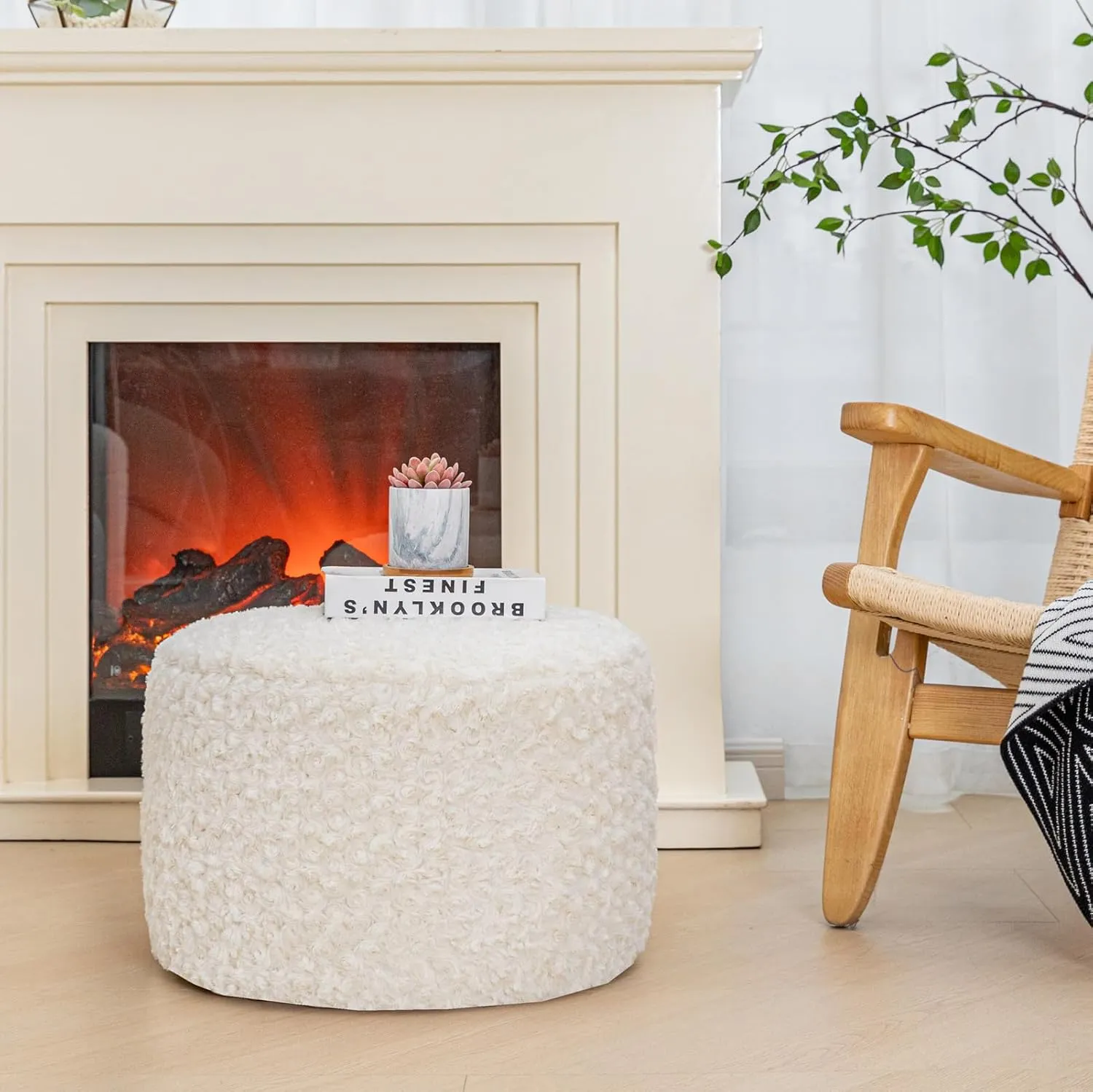 Asuprui Round Pouf Ottoman Stuffed Foot Stool Floor Pouf Chair for Living Room Bedroom Filled Boho Poof Foot Rest for Couch 20 Diameter x 12 Height Cream with Filler