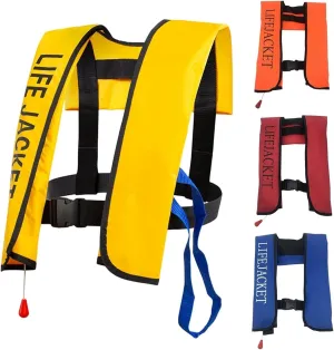 Automatic Inflatable Life Jacket 150N, Adjustable Buckle Life Jacket with Whistle, Fastening Tape Reflective for Fishing, Surfing