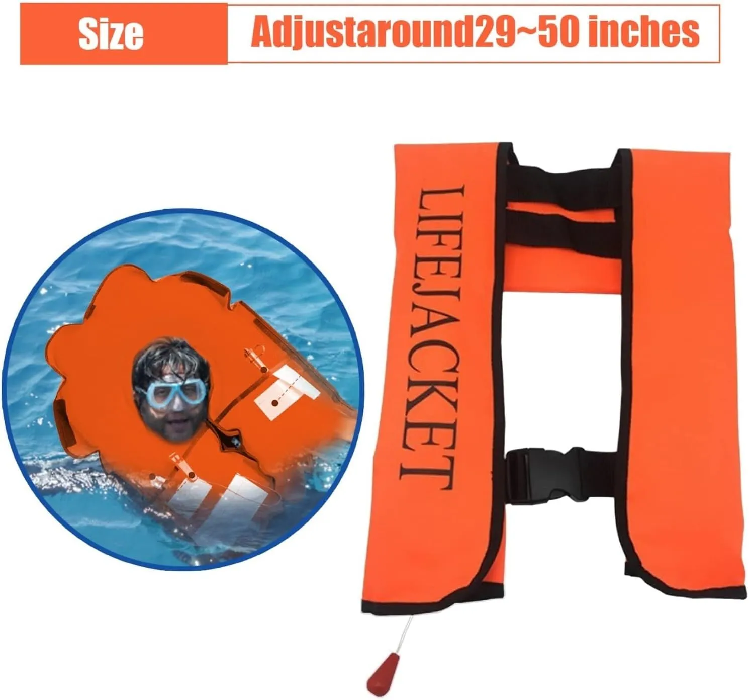 Automatic Inflatable Life Jacket 150N with Whistle, Adjustable Buckle, TPU Air Hose for Pasteboard Fishing, Surfing