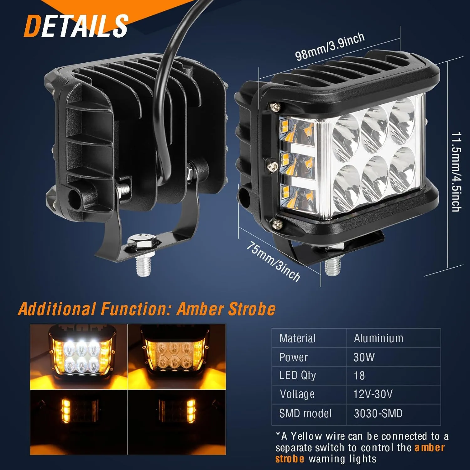 AUTOXBERT 2PCS Side Shooter Pods Light, 4 Inch Off Road Dual Side LED Strobe Cube Lights with White & Yellow Flash for Jeep Truck ATV 4x4 Tractor Plow
