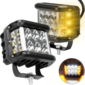 AUTOXBERT 2PCS Side Shooter Pods Light, 4 Inch Off Road Dual Side LED Strobe Cube Lights with White & Yellow Flash for Jeep Truck ATV 4x4 Tractor Plow