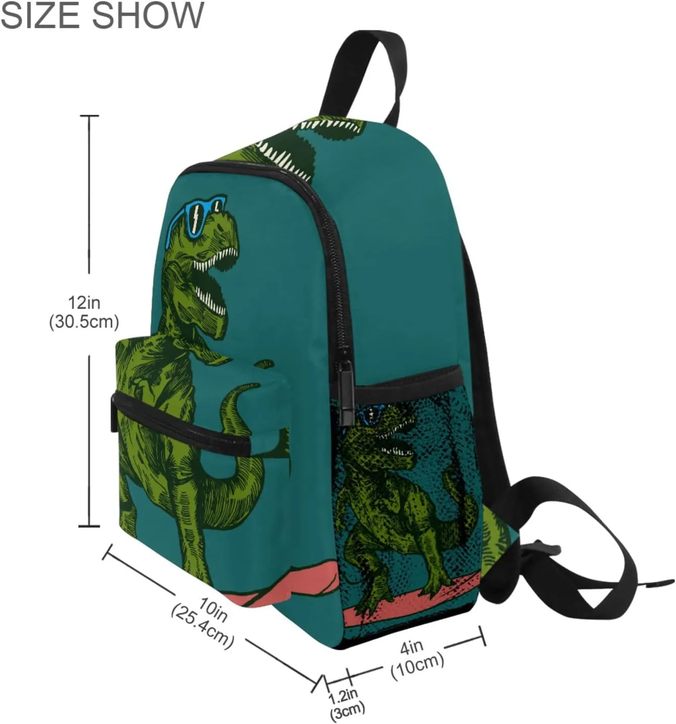 AUUXVA Skateboard Dinosaur Kid's Backpack Green Toddler Bag with Chest Clip Schoolbag for Girl Boy Preschool Kindergarten Student Bookbag Children Bag Travel Daypack