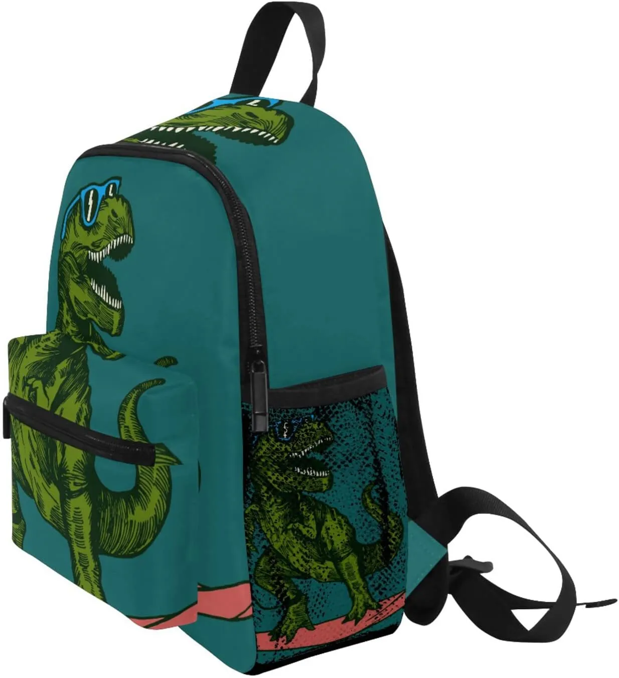 AUUXVA Skateboard Dinosaur Kid's Backpack Green Toddler Bag with Chest Clip Schoolbag for Girl Boy Preschool Kindergarten Student Bookbag Children Bag Travel Daypack