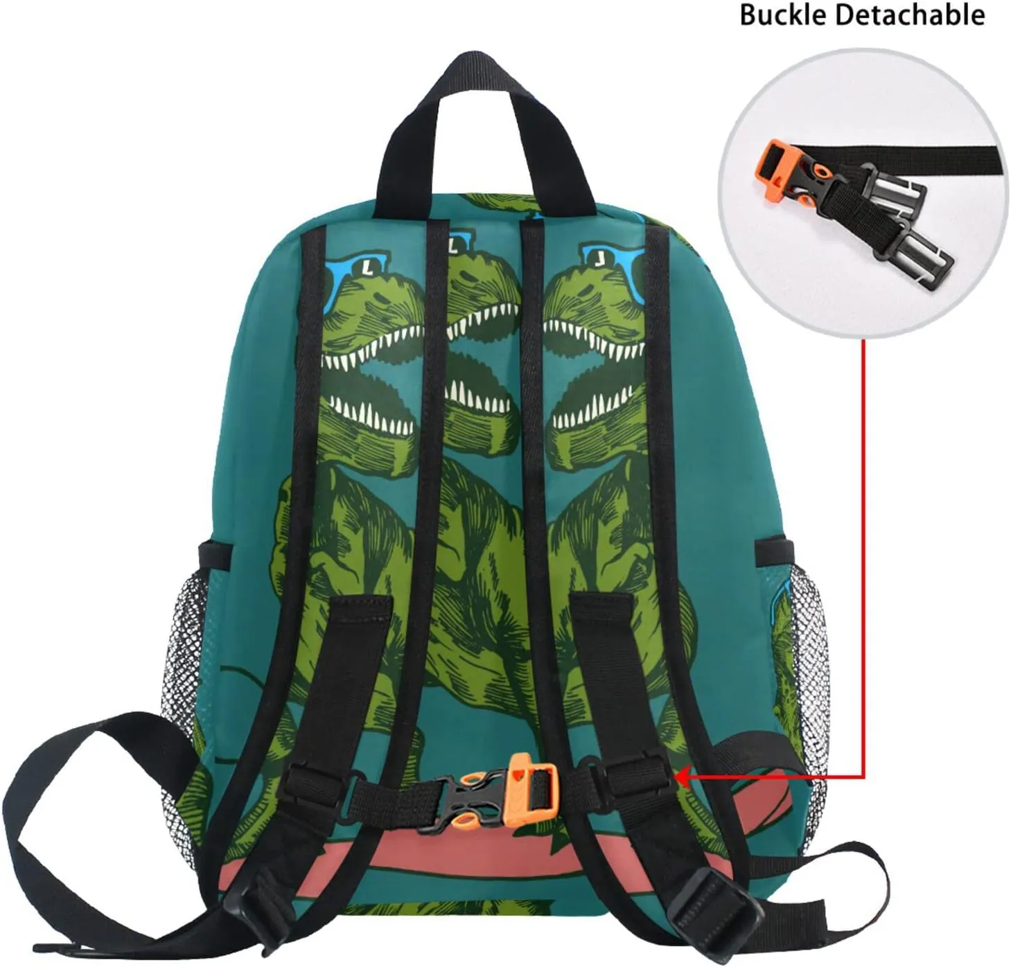 AUUXVA Skateboard Dinosaur Kid's Backpack Green Toddler Bag with Chest Clip Schoolbag for Girl Boy Preschool Kindergarten Student Bookbag Children Bag Travel Daypack