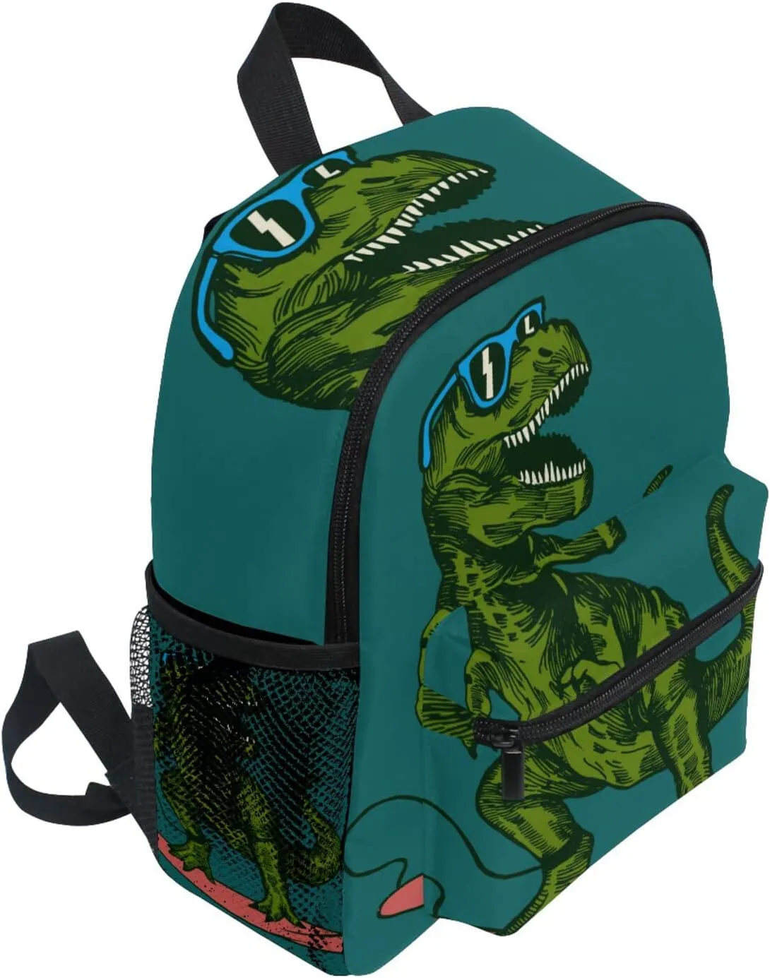 AUUXVA Skateboard Dinosaur Kid's Backpack Green Toddler Bag with Chest Clip Schoolbag for Girl Boy Preschool Kindergarten Student Bookbag Children Bag Travel Daypack