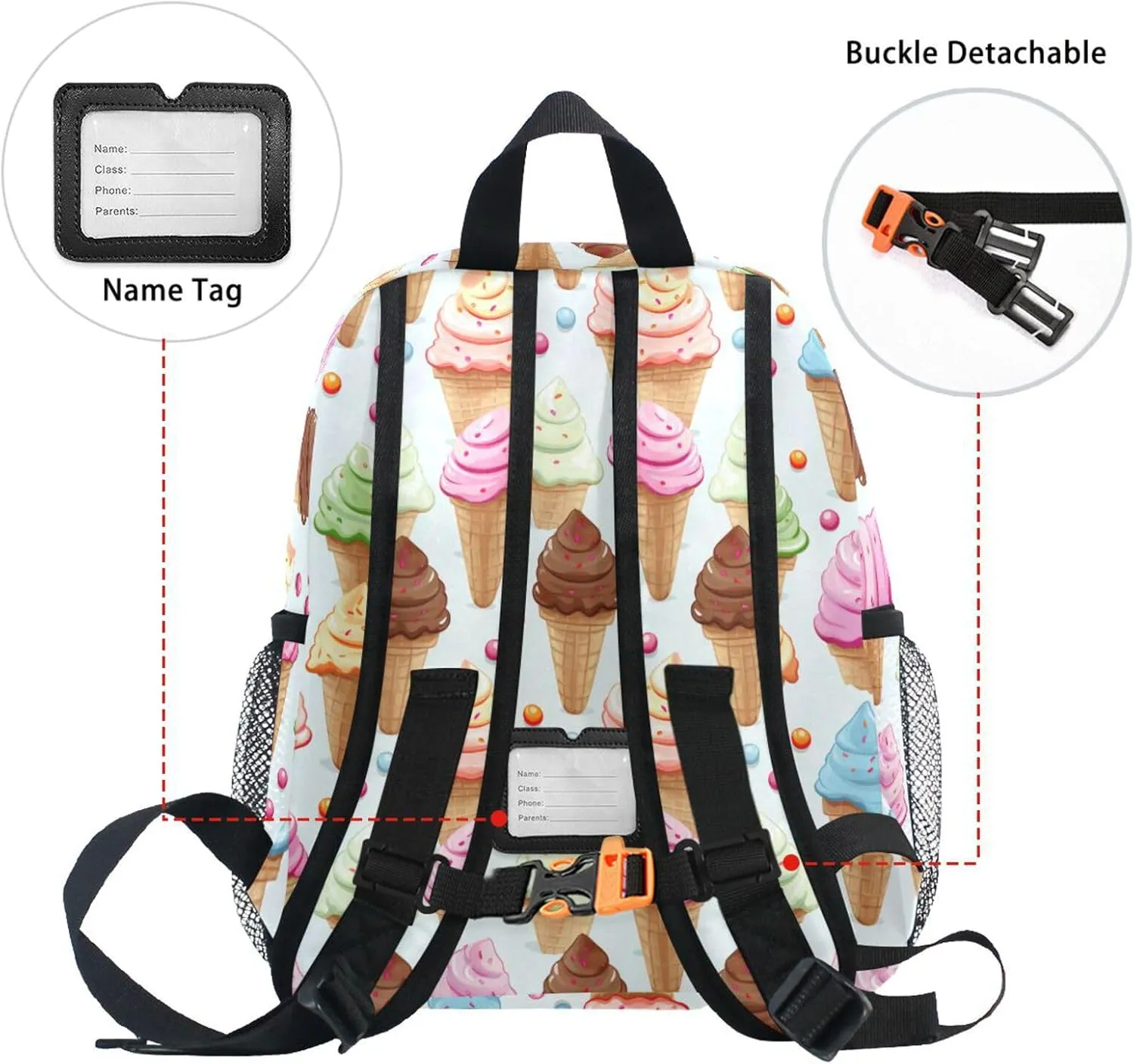 Backpack for Toddler Boys Girls Cute Ice Cream Cone Lightweight Mini Shoulder Bag Casual Daypack Rucksack for Kindergarten Preschool Nursery Outdoor Travel Age 3-8 M