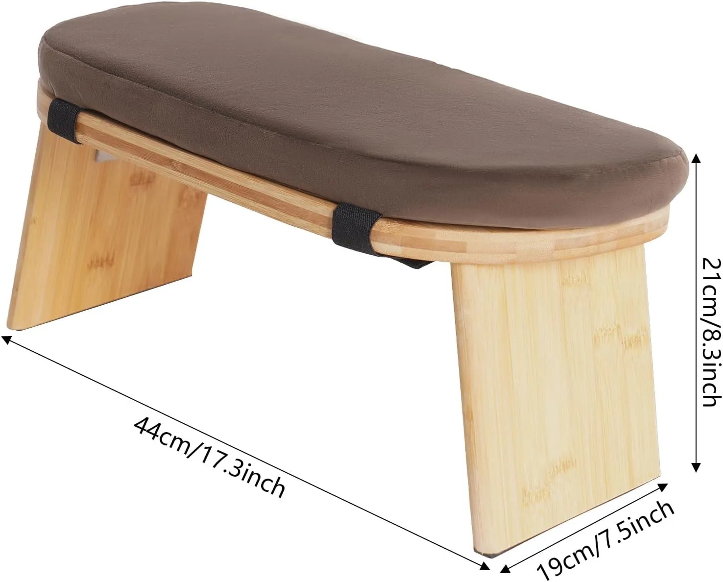 Bamboo Meditation Bench with Cushion, Folding Kneeling Meditation Bench, Portable Kneeling Chair for Kneeling or Sitting, 396.83lbs Load Max (Coffee)