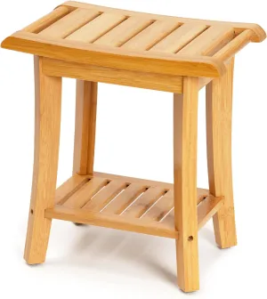 Bamboo Shower Bench Inside Shower Stool with Storage Shelf, Spa Bath Chair for Bathroom, Seat or Organizer for Living Room, Bedroom and Garden - Great for All Ages Elderly (Small, Natural)