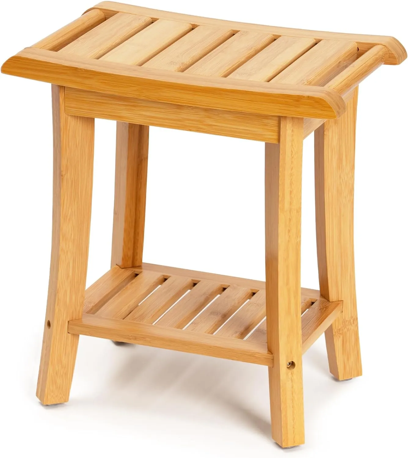 Bamboo Shower Bench Inside Shower Stool with Storage Shelf, Spa Bath Chair for Bathroom, Seat or Organizer for Living Room, Bedroom and Garden - Great for All Ages Elderly (Small, Natural)