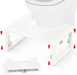 Bamboo Toilet Stool Foldable White, 7 in, 8 in Or 9 in Adjustable Height Pooping Stool Potty for Adults Kids, Sturdy Poop Step Stool for Bathroom, Non-Slip, Improve Squatting Posture, 500 lbs Capacity