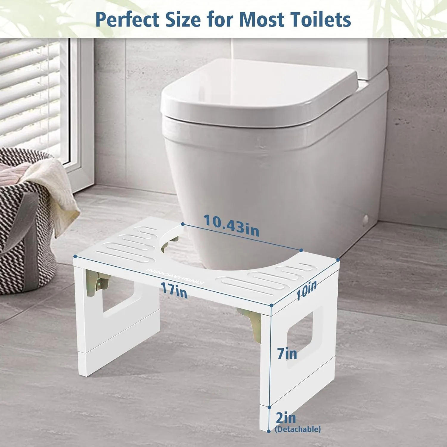 Bamboo Toilet Stool Squat 7in & 9in Adjustable Heights, Foldable Poop Stool for Bathroom Adults Kids, Potty Stool with Non-Slip Layer to Improve Bathroom Posture and Comfort, 400 lbs Capacity