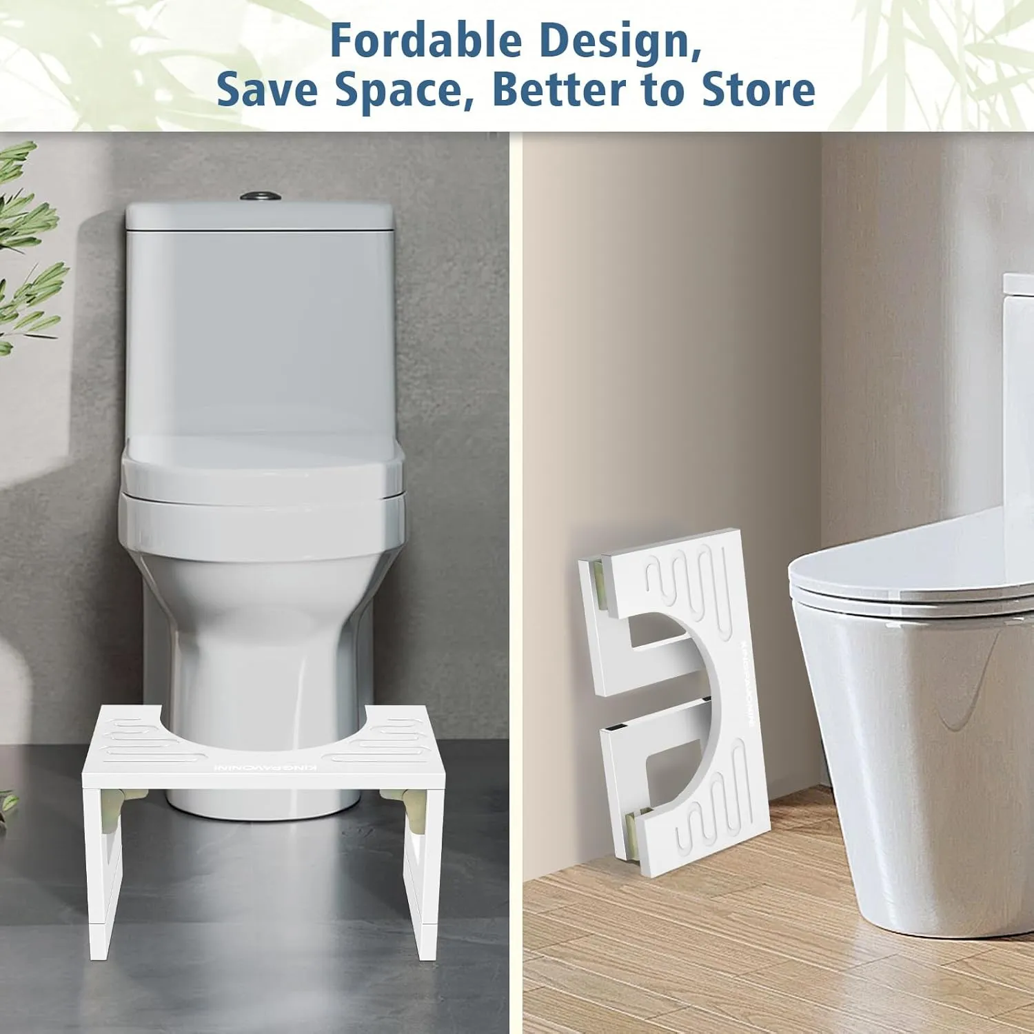 Bamboo Toilet Stool Squat 7in & 9in Adjustable Heights, Foldable Poop Stool for Bathroom Adults Kids, Potty Stool with Non-Slip Layer to Improve Bathroom Posture and Comfort, 400 lbs Capacity