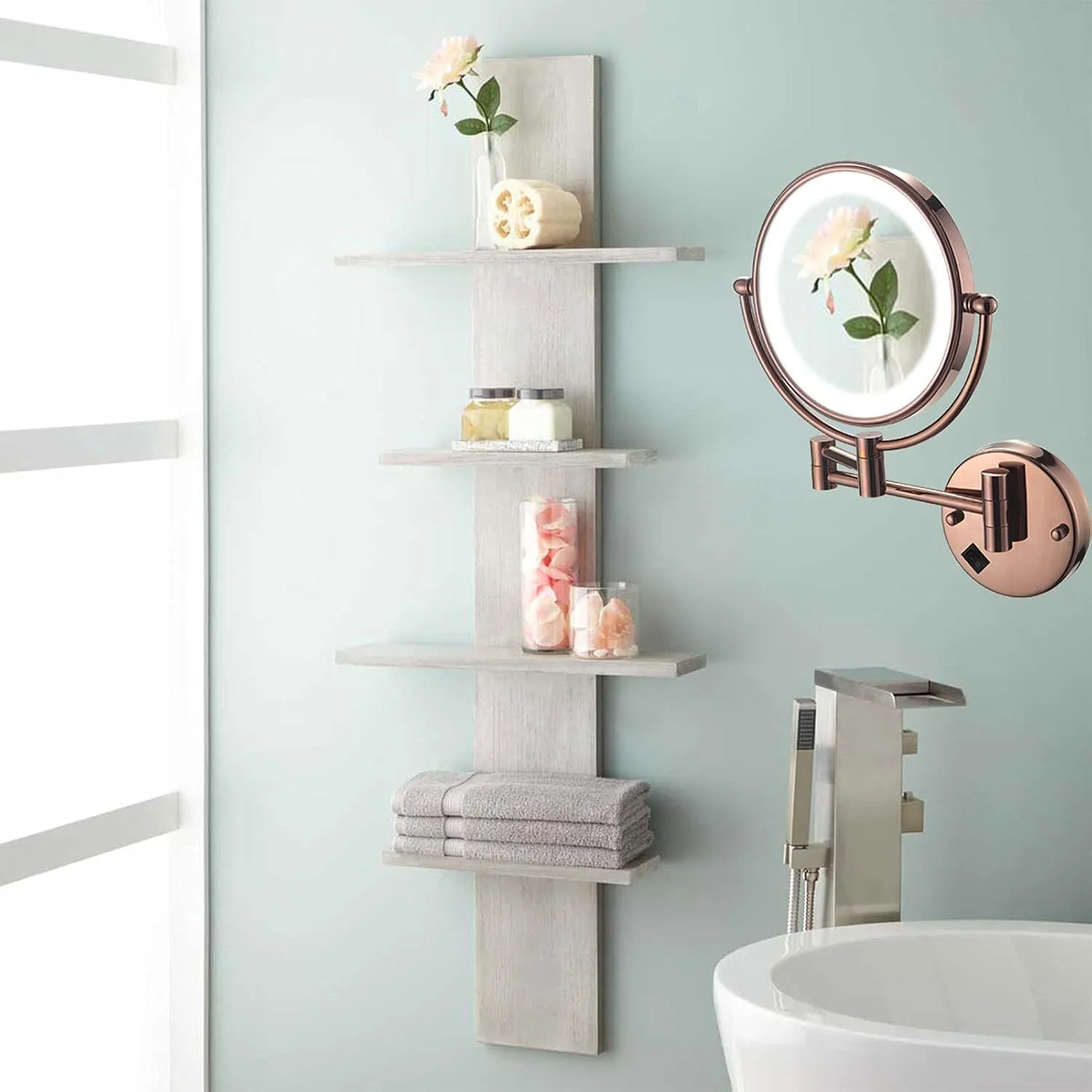 BAOFI 8 Inch Wall Mount Makeup Mirror with Lights, Makeup Mirror Lighted Magnification for Bathroom 360 Swivel, Extendable Vanity Mirrors