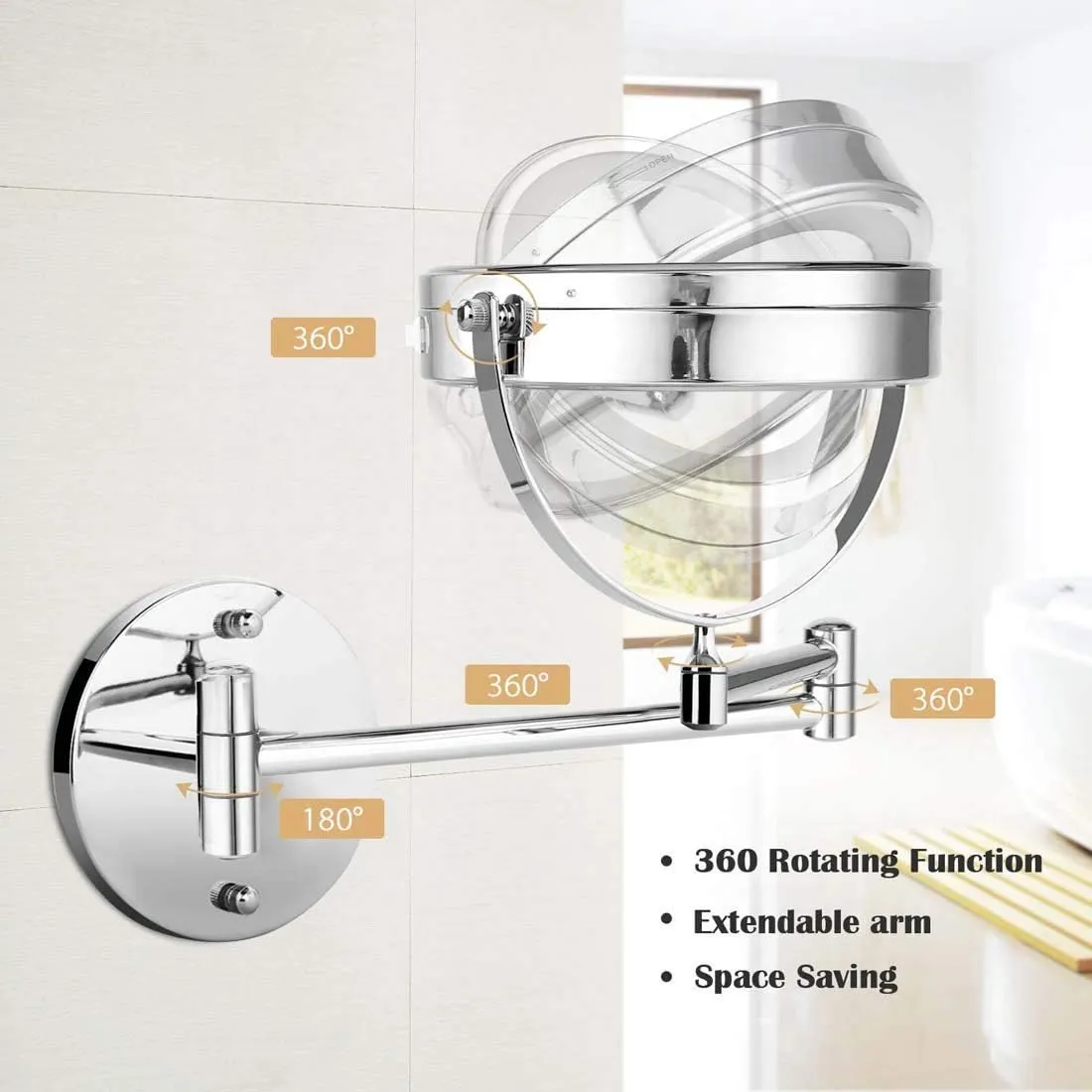 BAOFI 8 Inch Wall Mount Makeup Mirror with Lights, Makeup Mirror Lighted Magnification for Bathroom 360 Swivel, Extendable Vanity Mirrors
