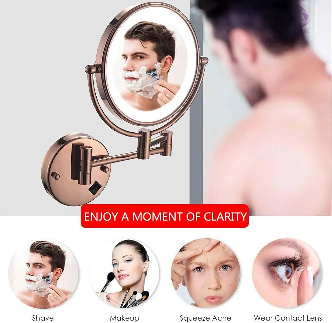 BAOFI 8 Inch Wall Mount Makeup Mirror with Lights, Makeup Mirror Lighted Magnification for Bathroom 360 Swivel, Extendable Vanity Mirrors