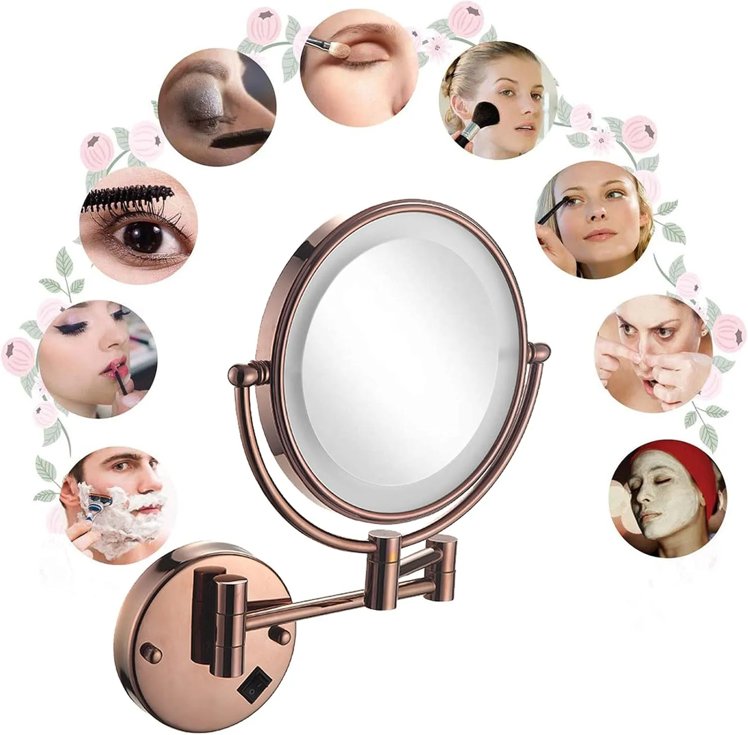 BAOFI 8 Inch Wall Mount Makeup Mirror with Lights, Makeup Mirror Lighted Magnification for Bathroom 360 Swivel, Extendable Vanity Mirrors