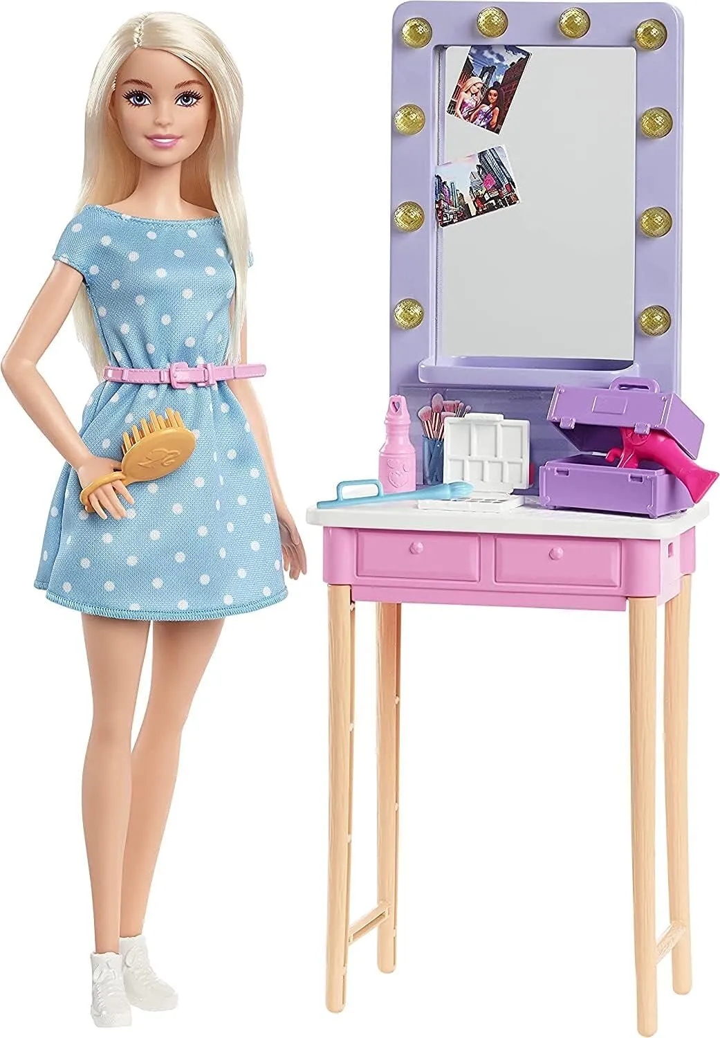 Barbie: Big City, Big Dreams “Malibu Doll (11.5-in, Blonde) and Backstage Dressing Room Playset with Accessories, Gift for 3 to 7 Year Olds