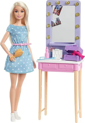 Barbie: Big City, Big Dreams “Malibu Doll (11.5-in, Blonde) and Backstage Dressing Room Playset with Accessories, Gift for 3 to 7 Year Olds