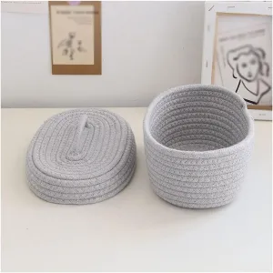 Basket Storage Box Desktop Sundries Cosmetics Snack Hand-Woven Cotton Thread Laundry Toys Organizer(Black)