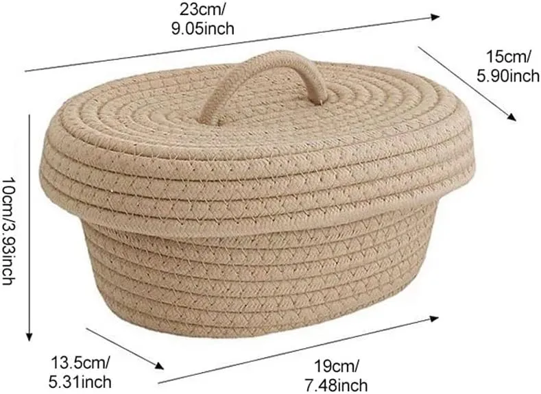 Basket Storage Box Desktop Sundries Cosmetics Snack Hand-Woven Cotton Thread Laundry Toys Organizer(Black)