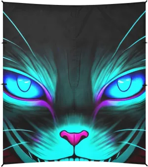 Beach Tent Canopy Cat Black Blue Glowing Eyes Outdoor Patio Sun Shade 9.2 × 10.5 FT Pool Camping Sun Shelter Yard Wind Sail Shade with Anchor Poles Easy up