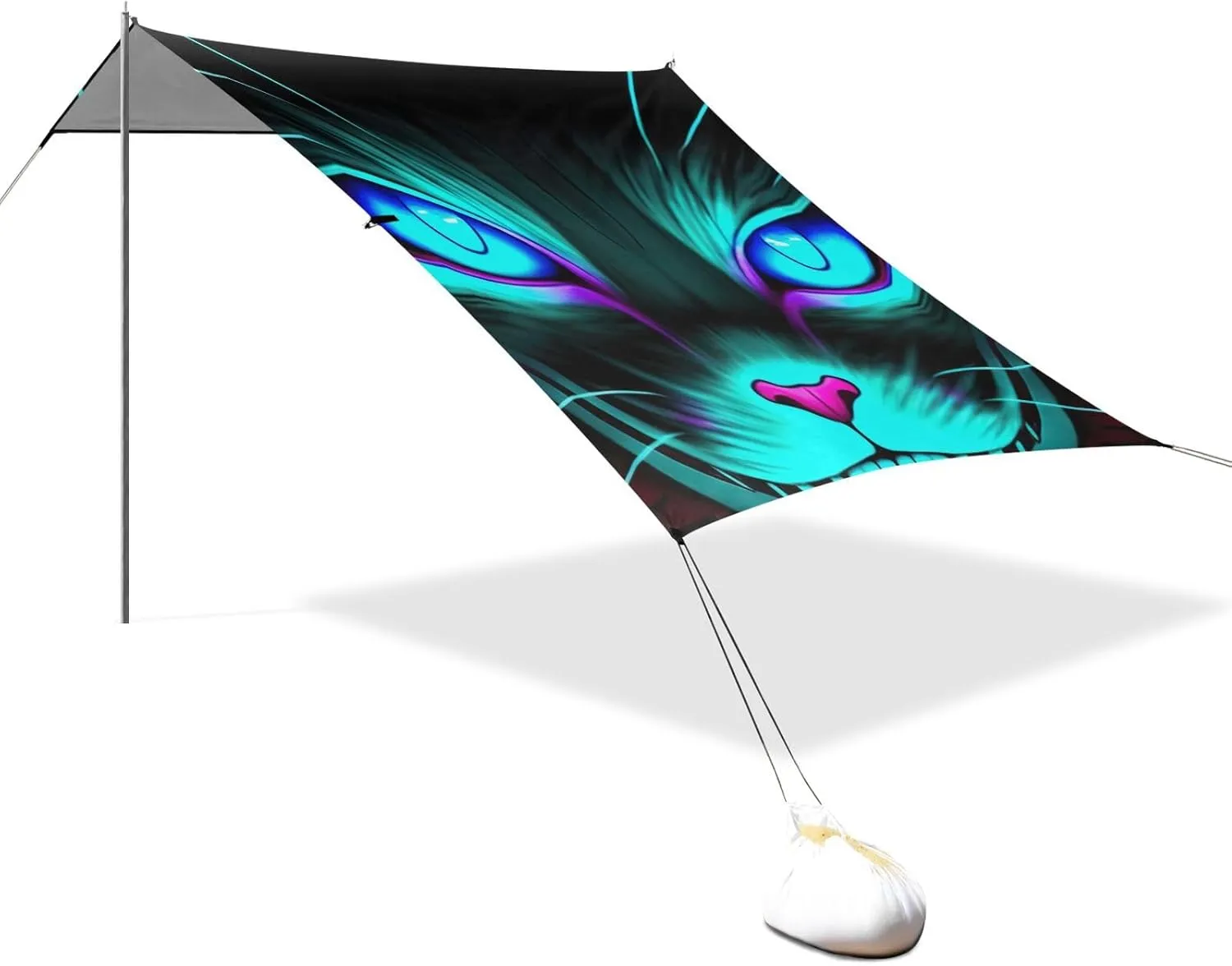 Beach Tent Canopy Cat Black Blue Glowing Eyes Outdoor Patio Sun Shade 9.2 × 10.5 FT Pool Camping Sun Shelter Yard Wind Sail Shade with Anchor Poles Easy up