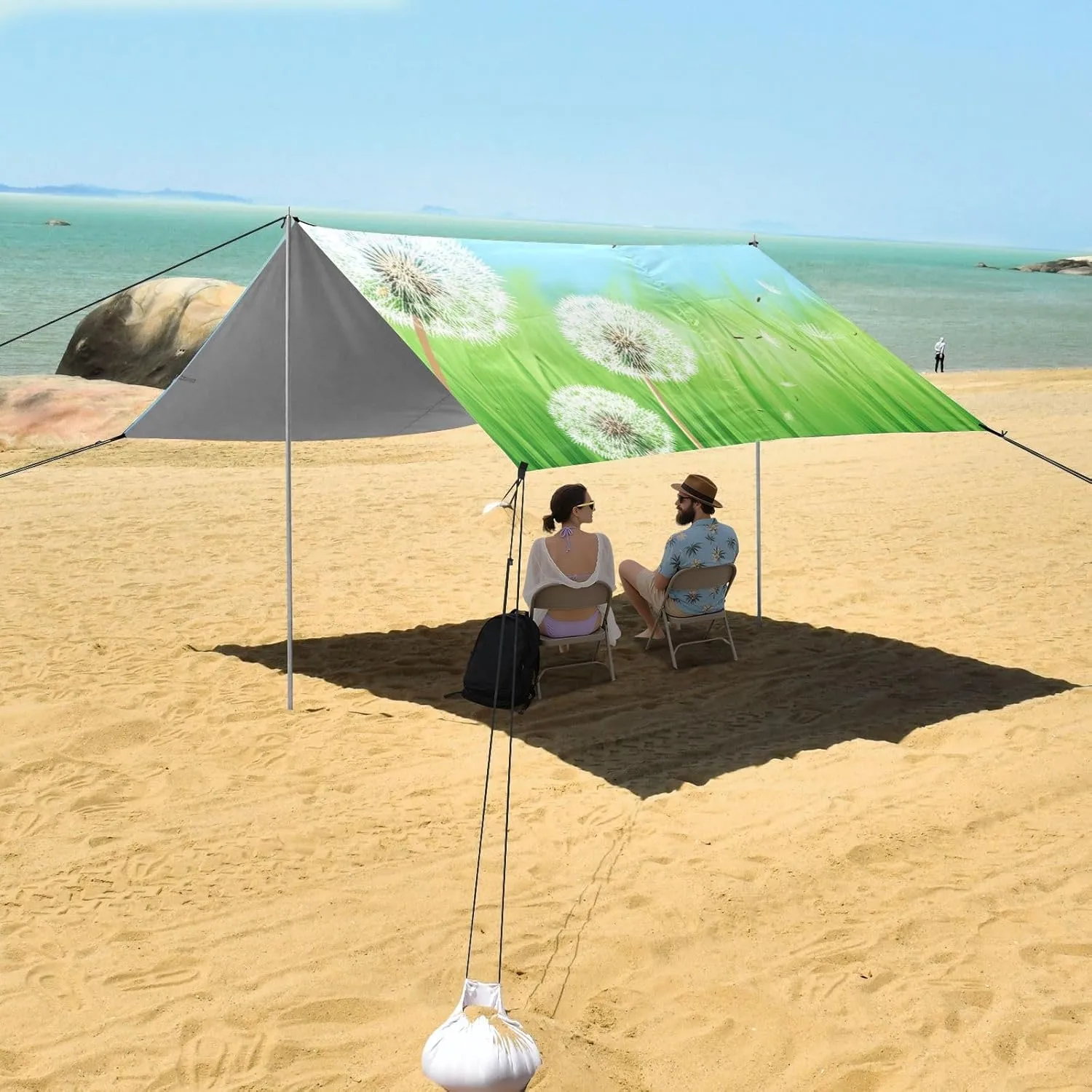 Beach Tent Canopy Outdoor Patio Sun Shade Floral Travel Camping Sun Shelter with Poles Sand Anchor Shelters 9.2 × 10.5 FT Beautiful Spring Dandelions