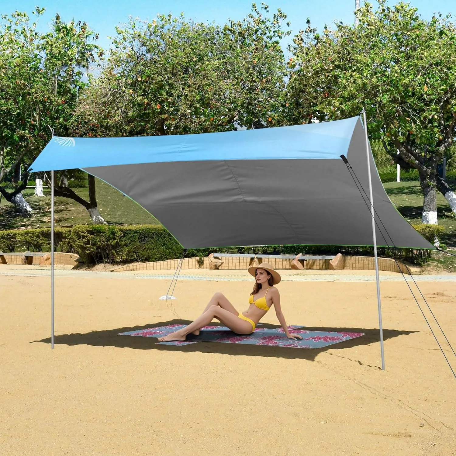 Beach Tent Canopy Outdoor Patio Sun Shade Floral Travel Camping Sun Shelter with Poles Sand Anchor Shelters 9.2 × 10.5 FT Beautiful Spring Dandelions
