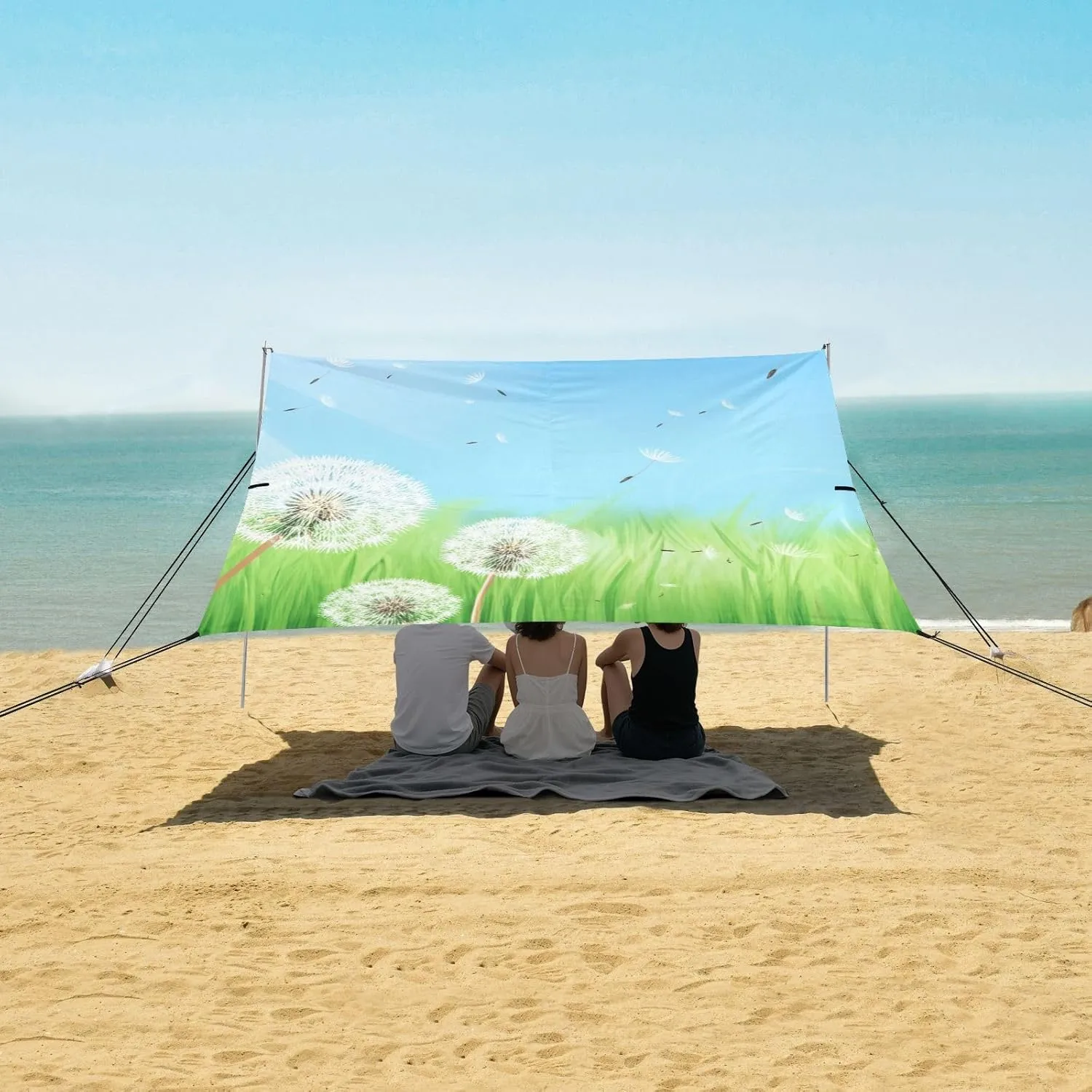 Beach Tent Canopy Outdoor Patio Sun Shade Floral Travel Camping Sun Shelter with Poles Sand Anchor Shelters 9.2 × 10.5 FT Beautiful Spring Dandelions