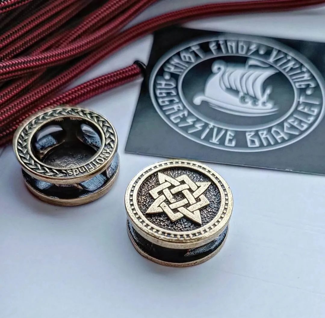 Bead SVAROG SQUARE. Brass bead for Bracelet. Paracord beads. Manual casting. Viking Jewelry Men's Accessory.