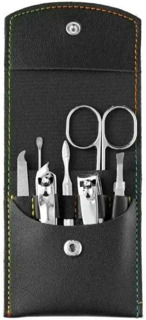 Beauty and Enhancement Tool Set 7 Piece Folding Bag Nail Clippers Portable Household Diagonal Ear Spoon (Black)