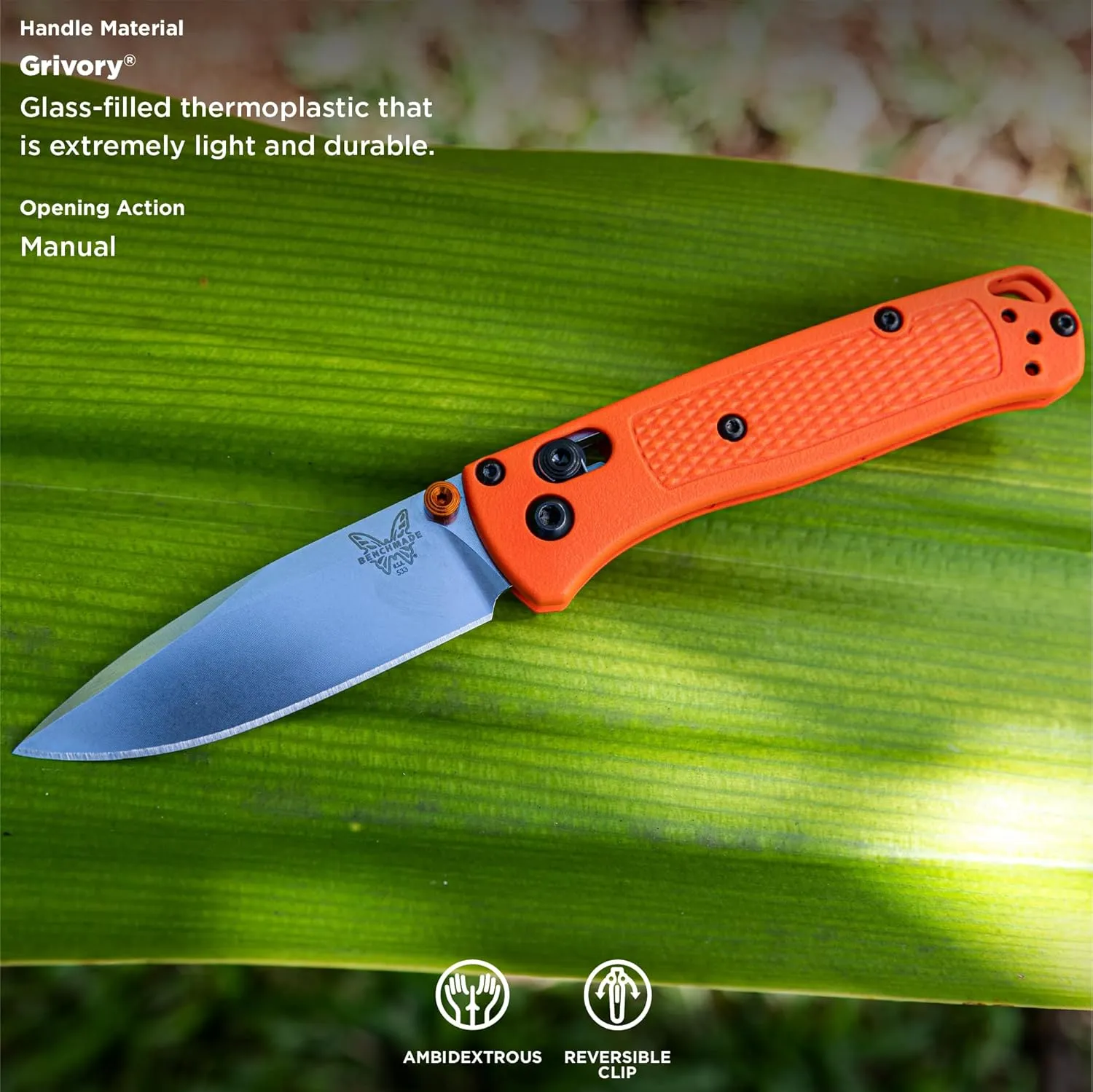 Benchmade - Mini Bugout 533 Folding Knife with Orange Grivory Handle (533)