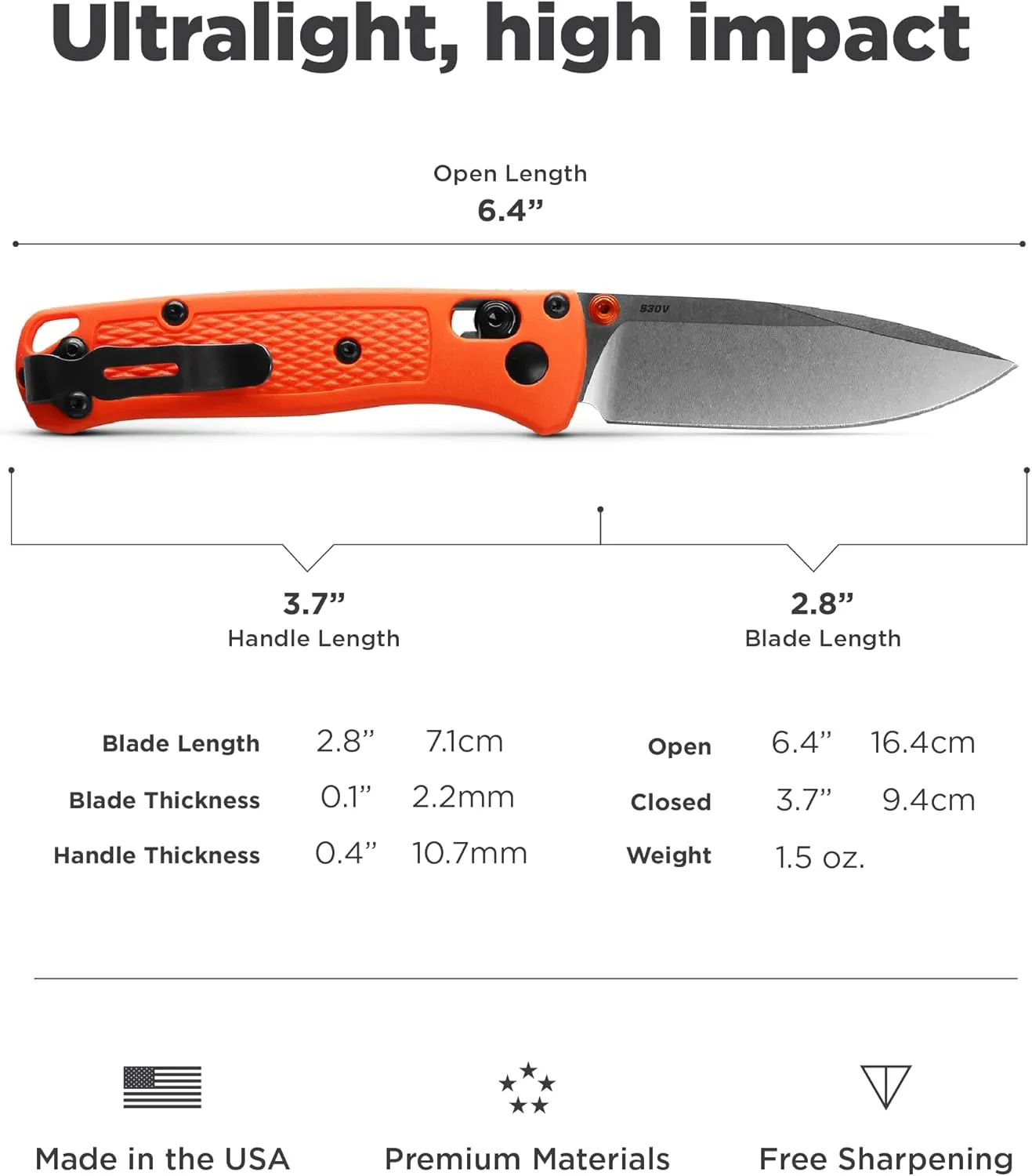 Benchmade - Mini Bugout 533 Folding Knife with Orange Grivory Handle (533)
