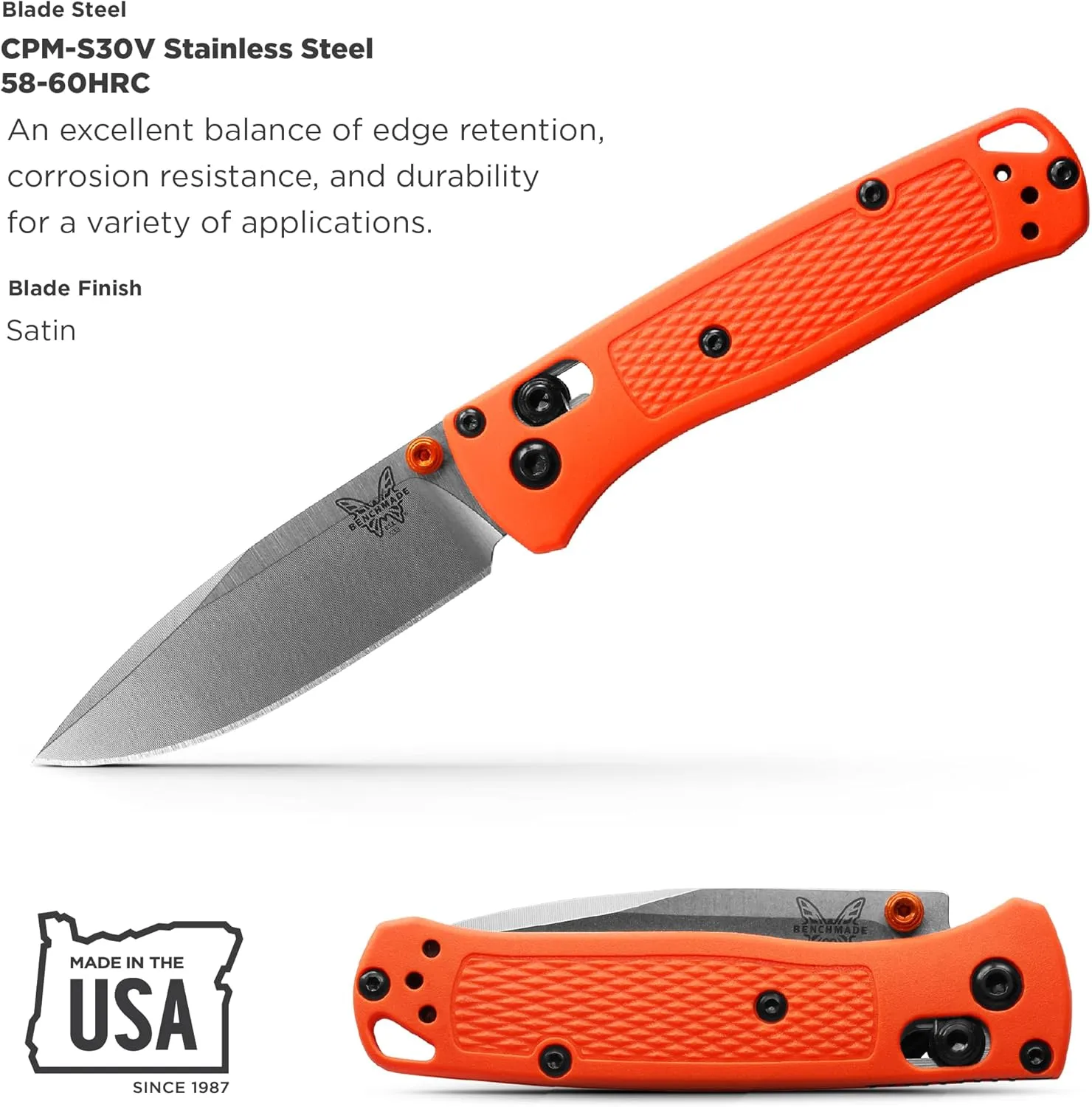 Benchmade - Mini Bugout 533 Folding Knife with Orange Grivory Handle (533)