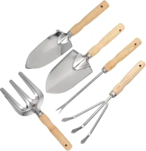 BESPORTBLE 5pcs Gardening Tool Set Weeding Rake Heavy Duty Garden Tools Multi-Function Planting Spade Wooden Handle Easy to Use for Weeding and Digging