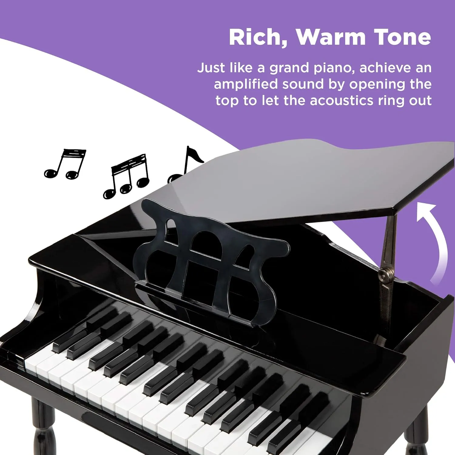 Best Choice Products Kids Classic Wooden 30-Key Mini Grand Piano Musical Instrument Toy w/Piano Lid, Bench, Foldable Music Rack, Song Book, Note Stickers, Enamel Finish - Black