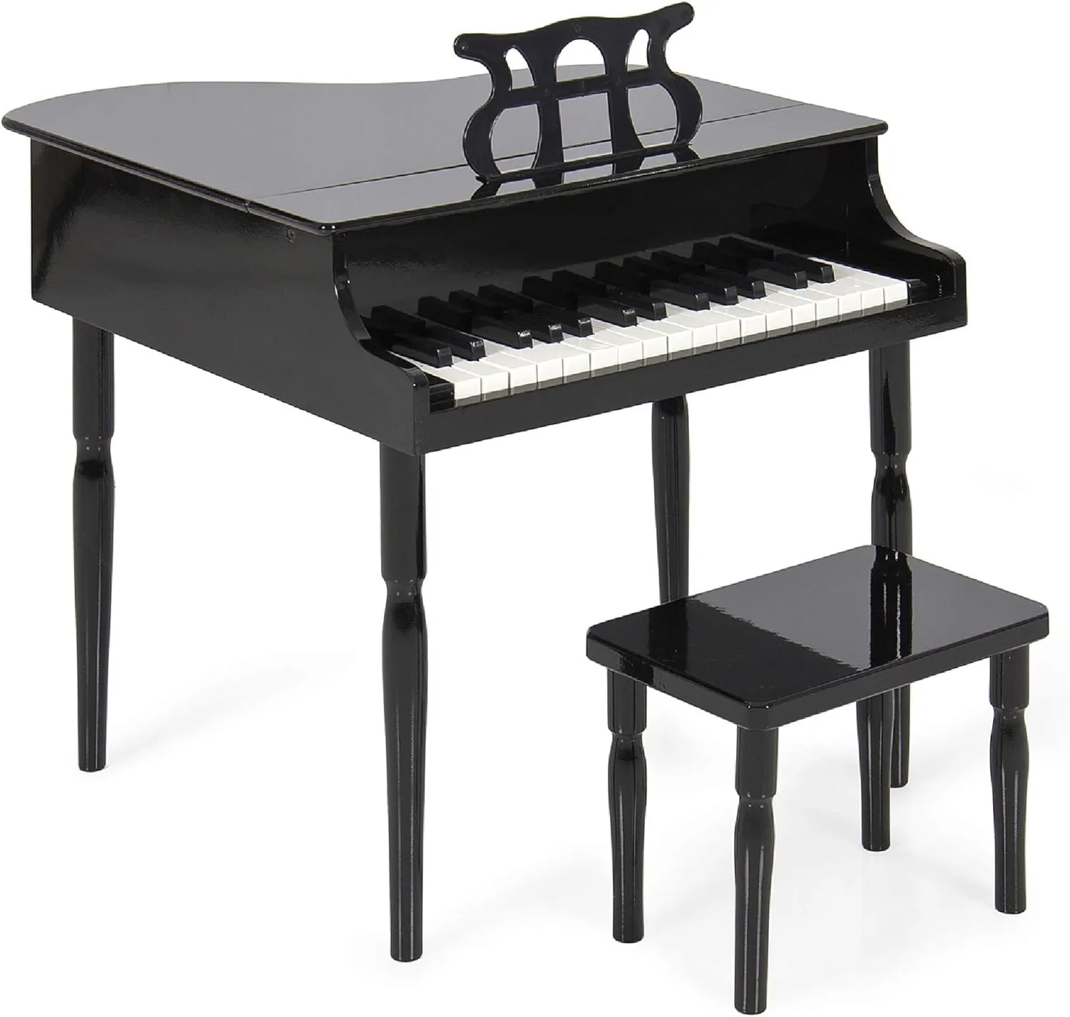 Best Choice Products Kids Classic Wooden 30-Key Mini Grand Piano Musical Instrument Toy w/Piano Lid, Bench, Foldable Music Rack, Song Book, Note Stickers, Enamel Finish - Black