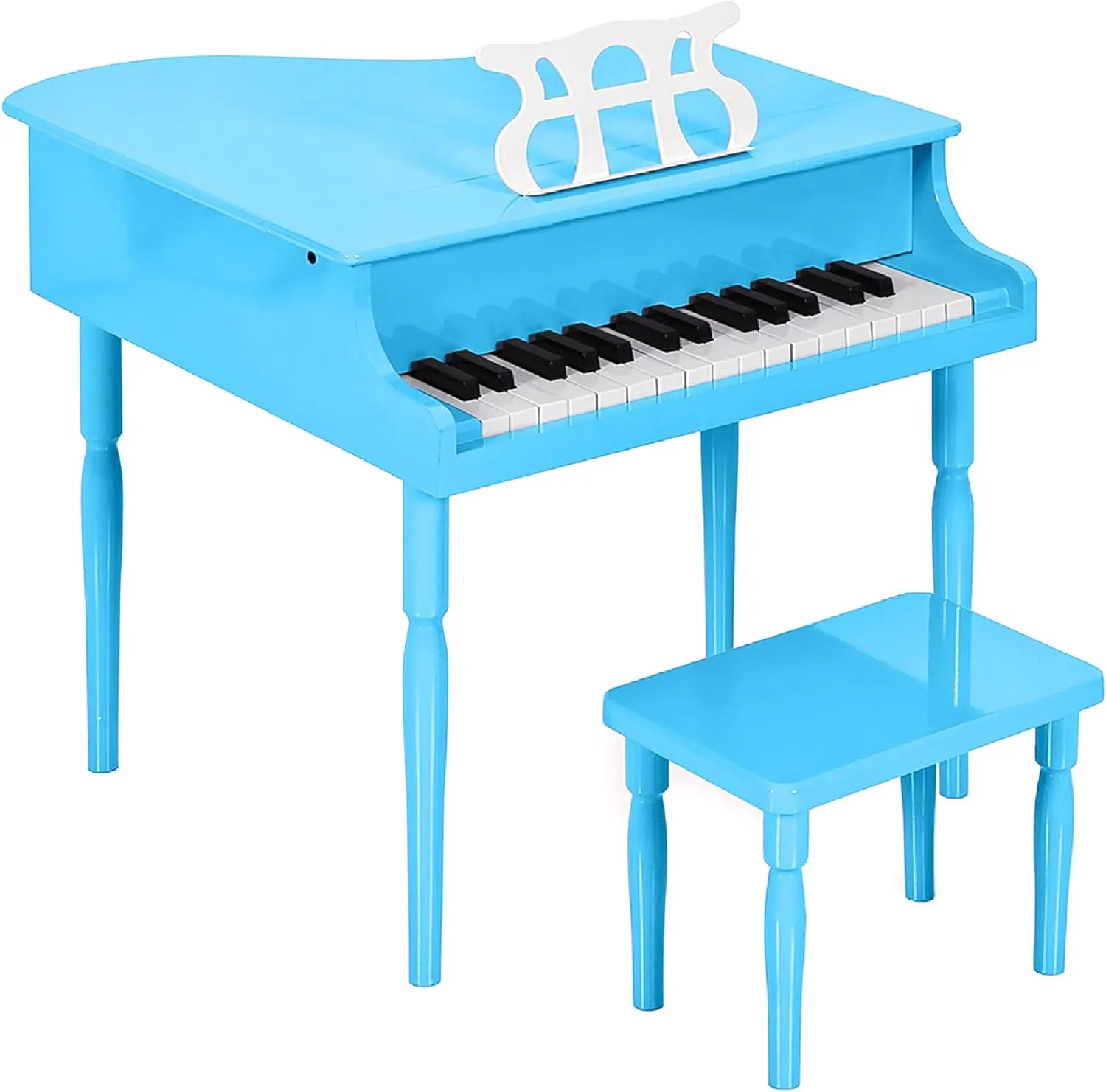 Best Choice Products Kids Classic Wooden 30-Key Mini Grand Piano Musical Instrument w/Piano Lid, Bench, Foldable Music Rack, Song Book, Note Stickers, Enamel Finish - Light Blue