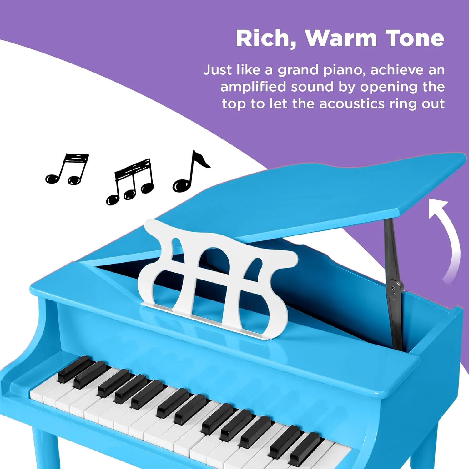 Best Choice Products Kids Classic Wooden 30-Key Mini Grand Piano Musical Instrument w/Piano Lid, Bench, Foldable Music Rack, Song Book, Note Stickers, Enamel Finish - Light Blue