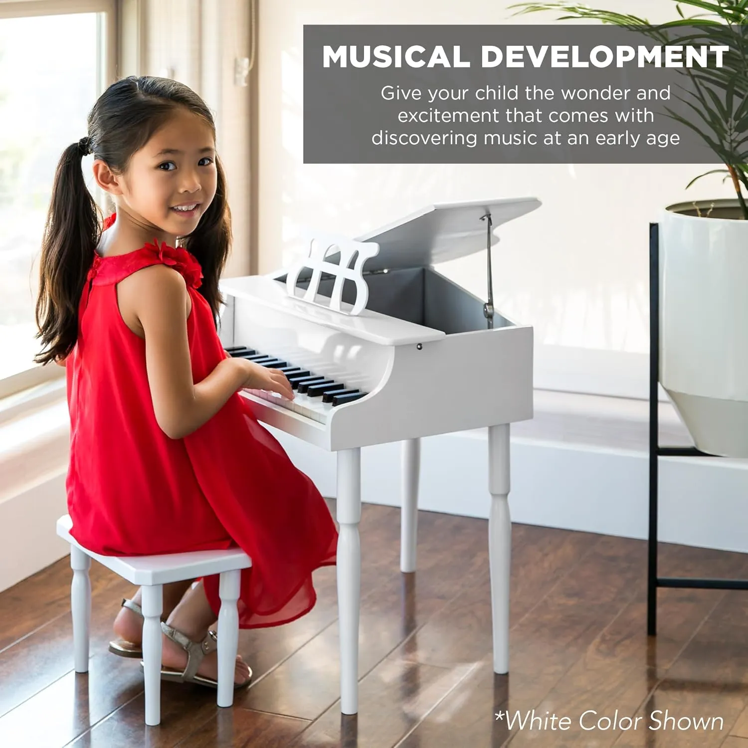 Best Choice Products Kids Classic Wooden 30-Key Mini Grand Piano Musical Instrument w/Piano Lid, Bench, Foldable Music Rack, Song Book, Note Stickers, Enamel Finish - Light Blue