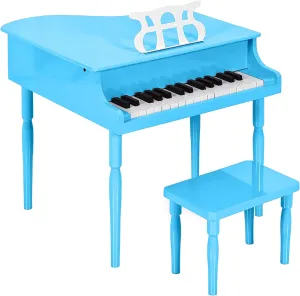 Best Choice Products Kids Classic Wooden 30-Key Mini Grand Piano Musical Instrument w/Piano Lid, Bench, Foldable Music Rack, Song Book, Note Stickers, Enamel Finish - Light Blue